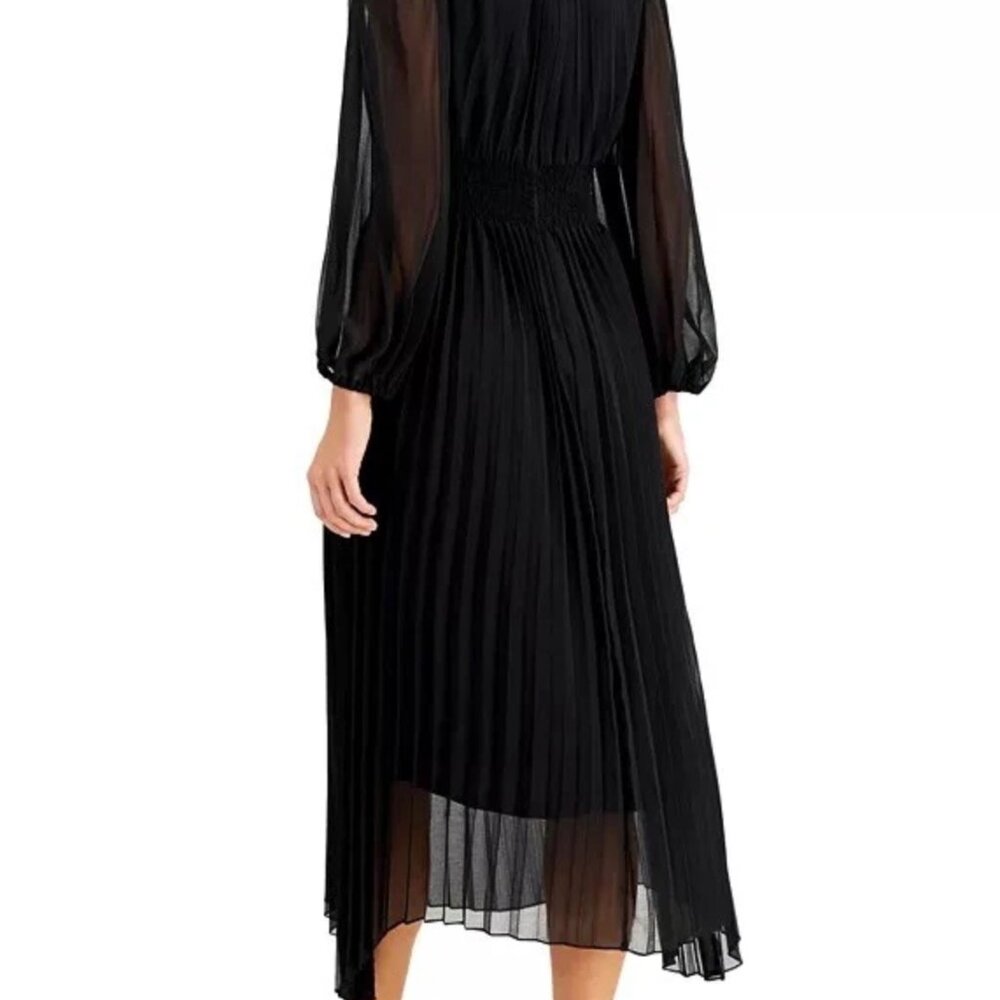 JUST TAYLOR Black Pleated Skirt 3/4 Sleeve Midi Dress Chiffon Black sz 8 - Picture 3 of 8